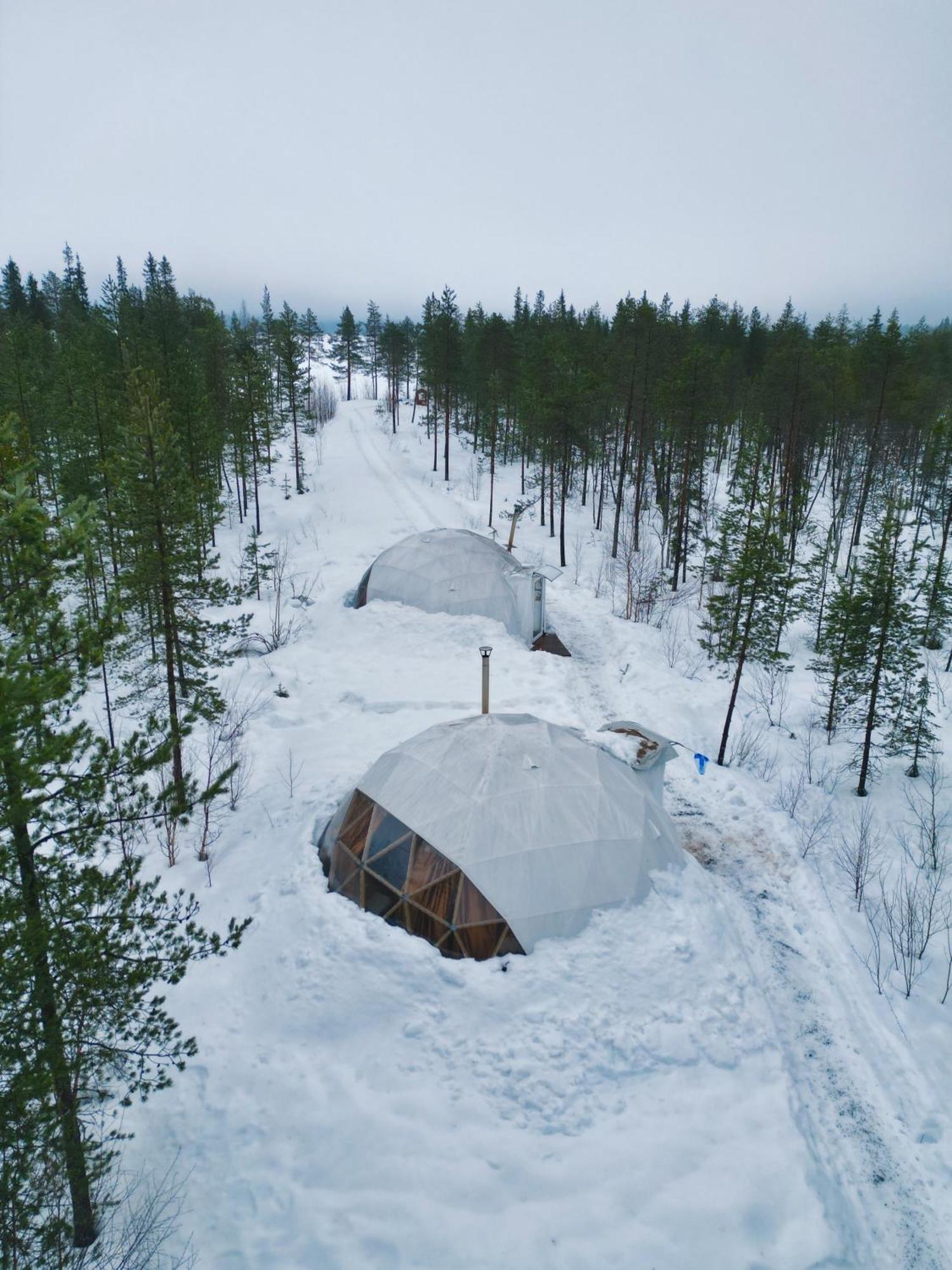 Aurora Igloo Fireplace-Heated Tents In A Secret Forest With Private Jacuzzi And Shared Sauna Bathroom And Dog Friendly Rovaniemi Esterno foto